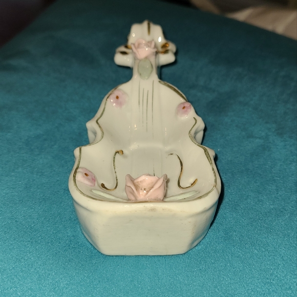 Vtg Mid Century Flowered Hand Painted Bone China Violin Trinket Dish - Picture 3 of 14